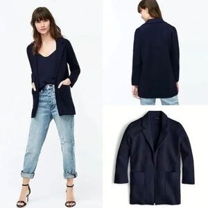 J Crew Sophie Open Front Sweater Blazer Sz S Navy Cardigan Collar Pockets J0244
